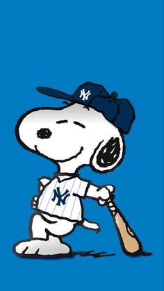 a cartoon character holding a baseball bat on a blue background with the words, new york yankees