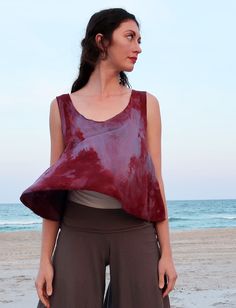 Style – The Utility tank is a basic scoop neckline in front and back that is highly functional. Shape – The Wanderer shape opens at the armpit into a full-bodied, flowy A-line design. Size – Order based on your BUST measurement Fabric Shown – Light Hemp/Organic Cotton Knit Color Shown – Amethyst (Natural Plant Dye) Eggplant Summer Yoga Top With Scoop Back, Scoop Back Tops For Yoga In Summer, Casual Hand Dyed Tank Top, Casual Hand-dyed Tank Top, Casual Sleeveless Top With Natural Dye, Casual Sleeveless Eco-friendly Top, Sleeveless Cotton Tops With Natural Dye, Sleeveless Cotton Top With Natural Dye, Hand Dyed Sleeveless Top For Spring