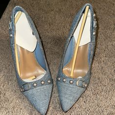 Never Worn Blue Denim Heels From Fashionnova Wedges Hardware Detail Pointed Toe Ultra High Heel Imported Size 8 Blue Denim Heels With Pointed Toe, Casual Denim Blue Pointed Toe Heels, Denim Heels, Fashion Nova Shoes, Shoes Blue, Blue Shoes, Shoes Women Heels, High Heel, Fashion Nova