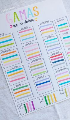 a printable game is shown on top of a sheet of paper that says games de colores