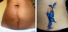 before and after photos of a woman's lower back tattoo