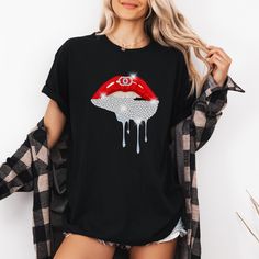 "Fashion Lips" T-Shirt Turn heads with our chic "Fashion Lips" T-shirt, the ultimate statement piece for any fashion-forward wardrobe. Featuring a bold and stylish lip design, this tee adds a touch of glam to your everyday look. Perfect for a night out, casual daywear, or adding some flair to your favourite outfit, this shirt is a must-have for anyone who loves to express themselves through fashion. Add a pop of colour and a touch of sass to your wardrobe with this "Fashion Lips" T-shirt. Whethe Trendy T-shirt With Sublimation Print And Short Sleeves, Trendy T-shirt With Sublimation Print, Trendy Sublimation Print Crew Neck Tops, Trendy Crew Neck T-shirt With Funny Print, Trendy Crew Neck Shirt With Sublimation Print, Trendy Relaxed Fit T-shirt With Sublimation Print, Lips Tshirt, Custom Pet Pillow, Womens Tshirt