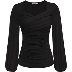 95% Viscose, 5% Elastane Imported Features: Elegant Women Tops, Vintage Black Ruched Tops, Casual Work Shirt, Long Sleeve Blouse, Fashionable Pleated Blouse Tops, Slim Fit Blouse, Wrap V-Neckline Can Improve The Feminine Charms And Show Your Superb Necklace. Pull On Closure Machine Wash Stylish Wrap Tops For Women: This Casual Work Blouse Features A Ruched V Neck And Wrap Front Design, Classic Wrap V-Neck Well Modify Your Neck,And The Wrap Design Is Stretch Enough, Slim Fit Greatly Show Your Cha Fitted Black Pleated Tops, Fitted Pleated Tops, Elegant Black Pleated Blouse, Black Pleated Top For Fall, Solid Ruched Tops For Work, Solid Ruched Tops For Workwear, Chic Black Pleated Top, Fitted Ruched Tops For Workwear, Pleated Tops For Evening Wear In Fall