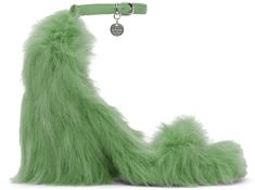 MSGM - Green Faux-Fur Heeled Sandals Square Sandal Heels, Faux Fur Shoes, 2000s Fashion Shoes, Green Heels Outfit, Faux Fur Heels, Neon Rave, Funny Shoes, Fur Sneakers, Fur Heels