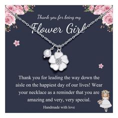 PRICES MAY VARY. [Flower Girl Necklace] - Thank you for leading the way down the aisle on the happiest day of our lives, your love and flowers will make the wedding complete!--This cute flower charm necklace is the perfect way to express your love and thanks to the flower girl, thanks her for being a important part of your special day. Your flower girl is going to love it! [Suitable Size] - The chain length is 18" +2" extender. And the chain is dainty but strong, not easy to break, comfortable f Gifts For Flower Girl, Wedding Gift For Girl, Flower Girl Proposal, Flower Girl Necklace, Flower Girl Wedding, Flower Sunglasses, Thank You Flowers, Flower Girl Bracelets, Flower Charm Necklace