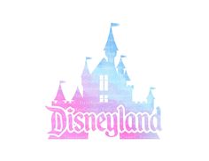 the disneyland castle is painted in pink, blue and white with words that spell out it