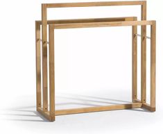 a wooden frame with metal handles on the top and bottom, against a white background