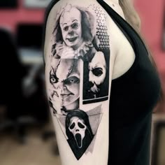 a woman's arm with an image of the joker and other characters on it