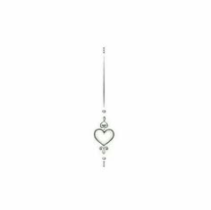 a pair of earrings with hearts hanging from the end of each ear, on a white background