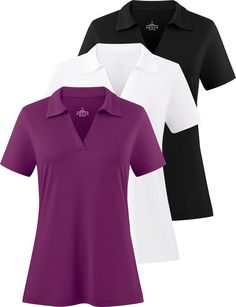 PRICES MAY VARY. Womens Polo Shirts Material: 95% polyester 5% spandex soft fabric, stretchy, light weight, comfortable and breathable, opaque. Womens polo shirt dry fit design is V-neck and lapel design, can trim your neck, stretch your body proportions, the hem has a slit more freely. Let you have a pleasant wearing experience. Features: golf shirt for women short sleev with curved hem, fashionable and simple design, basic polo shirt V-neck, show your confidence and charming appearance. Matchi V Neck Polo Shirt, Lapel Design, Collared Shirts, Body Proportions, Casual Summer Tops, Basic Shirts, Polo Shirt Women, Golf Polo Shirts, Shirts For Women