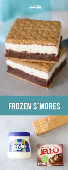 three ice cream sandwiches with chocolate and marshmallows on top, one is white and the other is brown