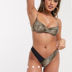 From Asos And Normally Sold Separately. Bikini Top Has Adjustable Shoulder Straps And A Gold Metal Rear/Back Closure Clasp. Bikini Bottoms Are A High Leg V-Style With Contrasting Black Panel To The Leopard Print. Both Are Nwt - New With Tags. (Top Retails $26/Botoms Retails $23). Item Will Be Shipped With All Original Attached Retail Tags That May Or May Not Contain Visually The Retail Price. No Rips, Tears, Holes, Stains, Discoloration, Damages Or Excessive Wear That Would Impede Use Or Wear Of Leopard Print Beachwear Swimwear For Sunbathing, Leopard Print Beachwear For Sunbathing, Brown Lined Swimwear For Poolside, Poolside Brown Lined Swimwear, Brown Swimwear With Lined Body For Pool, Brown Lined Swimwear For Pool, Brown Lined Swimwear For Beach, Brown Lined Body Swimwear For Beach, Brown Lined Swimwear For Vacation