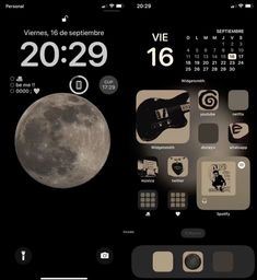 an iphone screen with the moon and calendars on it, as well as icons