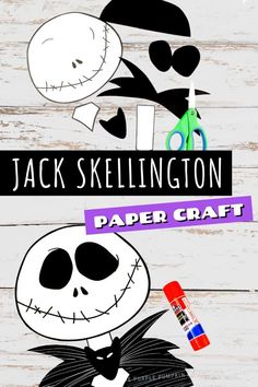 the jack skellingington paper craft is on display with scissors and other items to make it