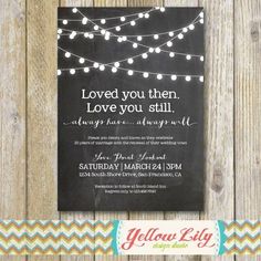 a black and white wedding card with string lights on the front, and love you then