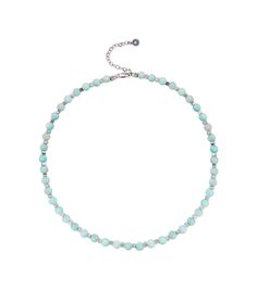 Introducing our Amazonite Stone Beaded Necklace, part of our Missy Jewelry Natural Stone collection. With its elegant and adjustable design, this turquoise necklace is perfect for both casual and formal occasions. Made with natural Amazonite stones and silver-plated copper alloy, it weighs approximately 25.13 g and features a 6 mm stone size. Enjoy the soothing and calming benefits of Amazonite while looking stylish. Details Material: Natural Amazonite stones, silver-plated copper alloy Color: Turquoise with silver detailing Length: Approximately 48.5 cm (including 5 cm extension chain) Weight: Approximately 25.13 g Stone Size: Approx. 6 mm Style: Elegant, adjustable necklace for casual and formal occasions Missy Jewelry Natural Stone Necklace Collection Silver Amazonite Necklace With Gemstone Beads, Silver Amazonite Necklace With Natural Stones, Sterling Silver Turquoise Necklaces With Faceted Beads, Elegant Adjustable Beaded Turquoise Necklace, Turquoise Amazonite Beaded Necklace, Elegant Amazonite Necklace With Faceted Beads, Adjustable Amazonite Necklace With Polished Beads, Adjustable Amazonite Beaded Necklaces, Silver Turquoise Necklace With Faceted Round Beads