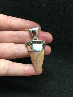 Pendent Fossilized Shark Tooth Sterling Silver Bezel Artist: Antique Collectible Jewelry With Stone Setting, Artisan Cabochon Jewelry For Formal Occasions, Collectible Sterling Silver Jewelry With Stone Setting, Collectible Round Amber Jewelry, Artisan Jewelry With Round Stone Setting, Unique Amber Jewelry With Engraving, Unique Engraved Amber Jewelry, Unique Nickel Free Jewelry For Formal Occasions, Traditional Amber Sterling Silver Jewelry