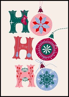 the letter h is decorated with christmas ornaments