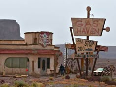 an old gas station in the middle of nowhere