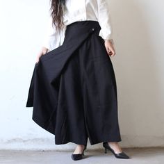 Black pants linen culotteswomen linen pantswide legged | Etsy Women Linen Pants, Layered Pants, Wide Leg Trousers Outfit, Wide Legged Trousers, Linen Culottes, Maxi Pants, Long Skirt Fashion, Linen Tunic Dress, Modesty Outfits