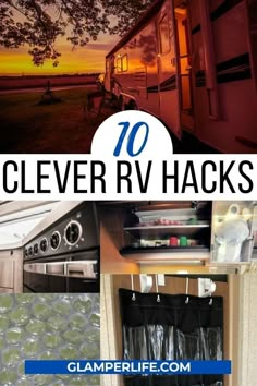 an rv with the words clever rv hacks on it's front and back