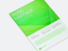 a green brochure with the words hugo haffener groupe on it