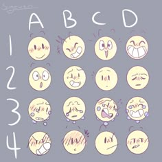 an alphabet with different faces drawn on it