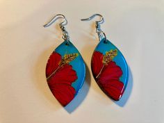 Beautifully handcrafted and hand painted red hibiscus earrings