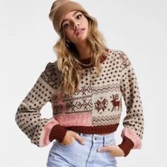 Free People Cropped Gingerbread Cookie Sweater Size Small Color Neutral *Price Firm* Super Htf In This Size! A Rare Gem Cookie Sweater, Fair Isles, Gingerbread Cookie, Free People Sweaters, Snow Globe, Free People Sweater, Christmas Fashion, Christmas Women, Sweater Fashion