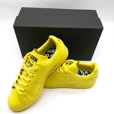 Adidas Stan Smith X Raf Simon Men Yellow Leather Low Tops Lace Up Sneaker Size 8 Adidas By Raf Simons Leather Low-Top Sneakers Condition: New With Box (Have Been Tried On So There Are Minor Creases) Size: Us 8 Color: Yellow F34259 Platform Heel Round Toe Lace-Up Vamp Perforated "R" Logo At Side Padded Footbed Rubber Outsole "Stan Smith" Is Imported Adidas Custom Low-top Leather Sneakers, Adidas Custom Leather Low-top Sneakers, Adidas Yellow Leather Sneakers, Yellow Leather Custom Sneakers With Perforated Toe Box, Casual Custom Yellow Sneakers With Leather Sole, Yellow Leather Sneakers With Perforations, Casual Yellow Custom Sneakers With Perforated Toe Box, Custom Adidas Superstar, Blue Adidas Shoes