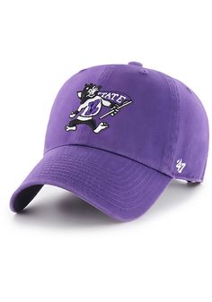 This K-State Wildcats Purple Adjustable Hat features a team logo embroidered on the front. The '47 Clean Up is a relaxed and curved adjustable strap back with raised embroidery on the front and a woven label on the back., Made from garment washed cotton twill., Metal buckle on the back to dial in the custom fit., The garment wash cotton twill gives a soft, worn-in look., Dad Hat, Self fabric strap closure, Fit: True to Size, 100% Cotton, Washable, Imported Ears That Stick Out, Purple Front Doors, Neutral Hats, Go Irish, K State, Purple Hats, Retro Logos, Kansas State, March Madness