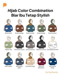 Combo Colour Outfit, Style Color Palette Clothes, Hijab Matching Colours, Hijab Wardrobe Capsule, Colourful Hijab Outfit, Colour Matching Outfits, Hijab Colour Combination, Business Casual Hijab Outfits, Hijab Outfit Inspo Casual