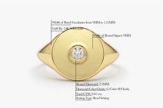 "Diamond Signet Ring / 14k Solid Gold Bezel Setting Diamond Pinky Ring / Pinky Signet Ring / Promise Ring / Minimalist Diamond Ring Item Details * Made to Order. * Gold Kt: 14K Solid Gold * Custom Gold Color: Rose Gold, Yellow Gold, White Gold * Width of Round Signet: 9MM * Round Diamond: 2.5MM * Total Number of Stones: 1 * Total CTW: 0.07 * Diamond Color Clarity: G Color Si1 Clarity * Setting Type: Bezel Setting * Band Width: Graduates from 9MM to 1.25MM * Ready to Ship in 7-10 Business Days If Diamond Pinky Ring, Minimalist Diamond Rings, Pinky Signet Ring, Diamond Signet Ring, Gold Signet Ring, Signet Rings, Ring Minimalist, Eternity Ring Diamond, Pinky Ring