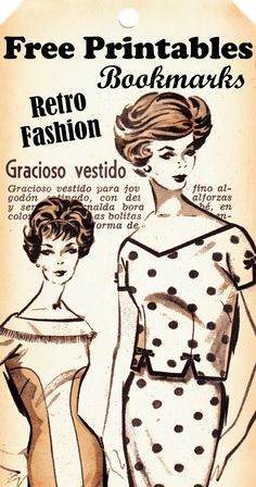 an old fashion advert with two women in dresses and polka dots on the back