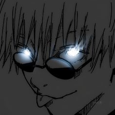 a close up of a person wearing glasses with glowing eyes