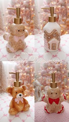 teddy bear soap dispensers in different styles and colors