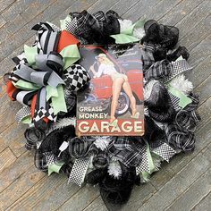 Grease Monkey Garage Racing Holiday Wreath Door Hanger Car Wreath, Monkey Garage, Wreath Door Hanger, Sports Wreaths, Grease Monkey, Garage Signs, Wreath Door, Wreath Forms, Holiday Wreath