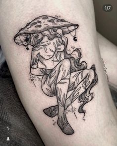 a woman with a mushroom on her thigh