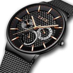 Mens Watches,LIGE Stainless Steel Waterproof Sports Analogue Quartz Watch Gents Business Casual Luxury Dress Wrist Watch Clock with Milanese Mesh Band Black Dial Gold Black Sport Center, Watches Women Michael Kors, Mens Watch Box, Waterproof Sports Watch, Phone Store, Skeleton Watches, Mens Sport Watches, Mens Fashion Watches, Best Watches For Men