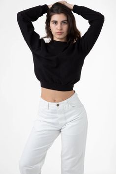 1804GD - Long Sleeve Garment Dye Cropped Mockneck – Los Angeles Apparel Los Angeles Apparel, La Outfits, Black Mom Jeans, Drop Shoulder Tee, Thick Sweaters, Sweaters And Leggings, Photos Of Women, Off White Color, School Fashion