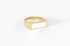 Mother of Pearl Stone Signet Ring - Small Gift Rings With Polished Mother Of Pearl Finish, Classic White Mother Of Pearl Rings, White Polished Mother Of Pearl Rings, Timeless White Signet Ring For Gift, Luxury White Signet Ring With Polished Finish, Modern White Pearl Ring With Polished Finish, White Rectangular Jewelry With Polished Finish, Rectangular White Jewelry With Polished Finish, Modern Pearl Ring With Polished Finish As Gift