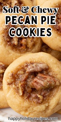 Pecan pie cookies on a white plate. Pecan Pie Cookies Recipe, Pie Pecan, Snickerdoodle Cookies Easy, Peanut Butter Chip Cookies, Bars Cookies, Pecan Pie Cookies, Pecan Pie Easy, Baking Treats, Pie Cookies