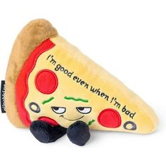 a stuffed pizza slice with the words i'm good when i'm bad on it