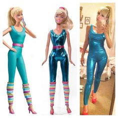 two barbie dolls are shown in different poses