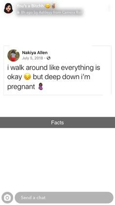 the text on the phone says, i walk around like everything is okay but deep down i'm pregnant