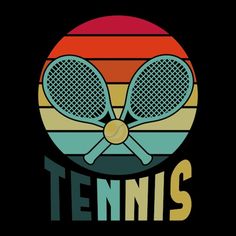 two tennis racquets with the word tennis on it in front of an orange and