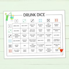 a printable drink game with drinks on it