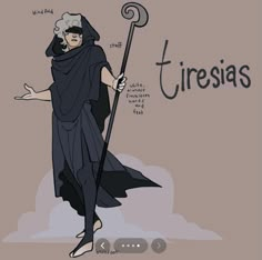 a drawing of a woman holding a staff with the words tresias above her head