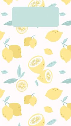 lemons and leaves on a white background with a blue banner in the middle that says,