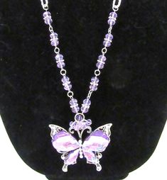 "NECKLACE LILAC CRYSTAL & RHINESTONE BUTTERFLY WITH IMPERIAL CRYSTALS - 75 CMS \"Designed and handmade with passion for the discerning wearer\". The energies of Natural Gemstones are a wonderful way to boost, balance, and invite the energy you choose to foster.  I create these necklaces on demand just like my Bookmarks, Keyrings, Wine Bottle Charms, Suncatchers & Pendulums. The charms and metal beads are made of top quality nickel and lead free pewter and/or silver or rhodium plated zinc alloy. Wine Bottle Charms, Bottle Charms, Rose Quartz Heart, Cat Charm, Butterfly Charm, Dream Jewelry, Personalized Necklace, Star Necklace, Metal Beads